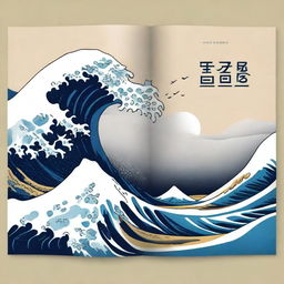 Create a book cover featuring a stylized interpretation of the famous 'Great Wave off Kanagawa'