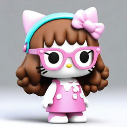 Create a 3D image of Hello Kitty with shoulder-length curly brown hair that has bleach tips