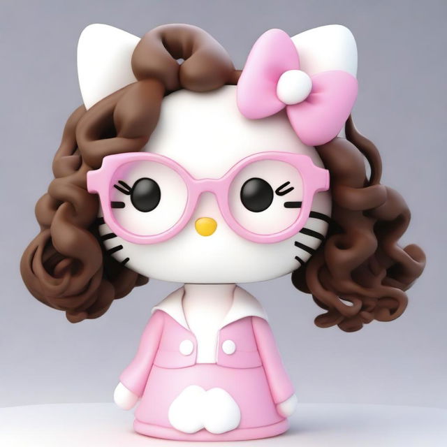 Create a 3D image of Hello Kitty with shoulder-length curly brown hair that has bleach tips