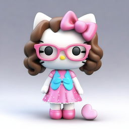 Create a 3D image of Hello Kitty with shoulder-length curly brown hair that has bleach tips