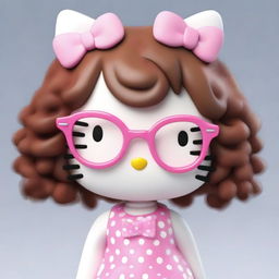 Create a 3D image of Hello Kitty with shoulder-length curly brown hair that has bleach tips