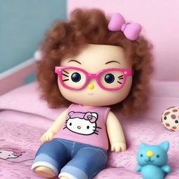 A realistic 3D rendering of Hello Kitty with brunette curly hair that has blonde tips