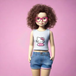 Create a realistic 3D image of a teenager styled as Hello Kitty