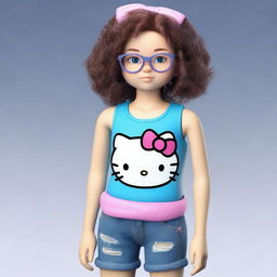 Create a realistic 3D image of a teenager styled as Hello Kitty