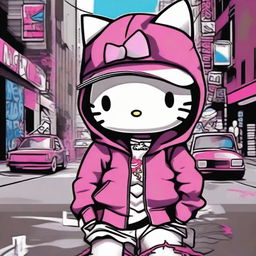 Create an image of Hello Kitty as a teenage gangster