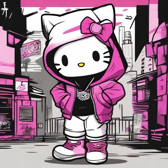 Create an image of Hello Kitty as a teenage gangster