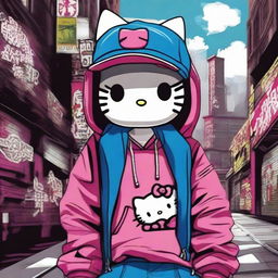 Create an image of Hello Kitty as a teenage gangster