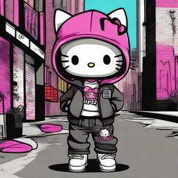 Create an image of Hello Kitty as a teenage gangster