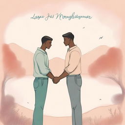 A heartfelt drawing of a book cover featuring a romantic gay couple