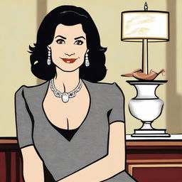 A depiction of Monica Geller from Friends in a stylish and elegant outfit, exuding confidence and charm