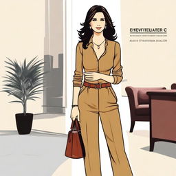 A depiction of Monica Geller from Friends in a stylish and elegant outfit, exuding confidence and charm