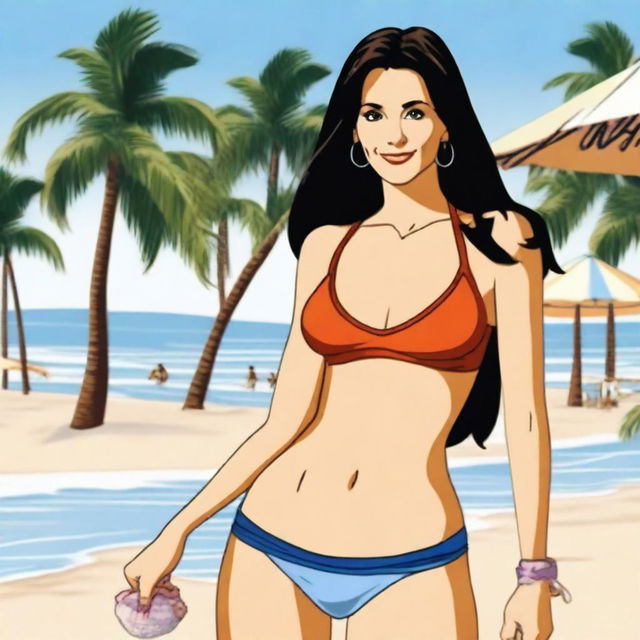 A depiction of Monica Geller from Friends, wearing a bikini