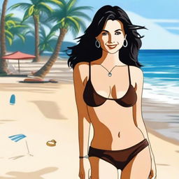 A depiction of Monica Geller from Friends, wearing a bikini