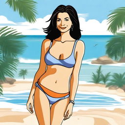 A depiction of Monica Geller from Friends, wearing a bikini