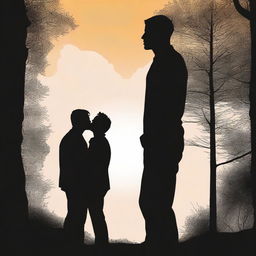 A silhouette of a guy watching two other guys kiss, set against a dramatic and artistic background