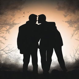 A silhouette of a guy watching two other guys kiss, set against a dramatic and artistic background