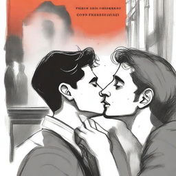 A drawing of a guy crying while watching two other guys kiss, set against a dramatic and artistic background