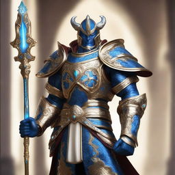 A majestic Genasi Earth Paladin clad in intricate, gleaming armor