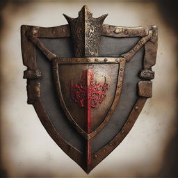 A detailed bronze knight's crest stained with blood