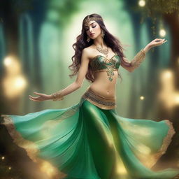 A beautiful elf belly dancer performing an elegant dance