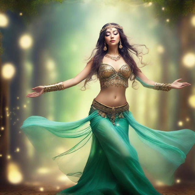 A beautiful elf belly dancer performing an elegant dance