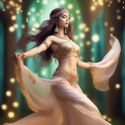 A beautiful elf belly dancer performing an elegant dance