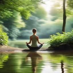 A serene and peaceful scene depicting mindful weight loss