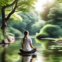 A serene and peaceful scene depicting mindful weight loss