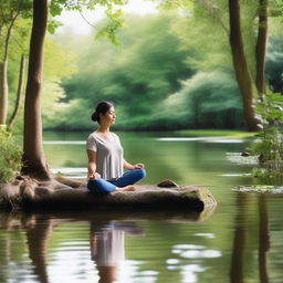 A serene and peaceful scene depicting mindful weight loss