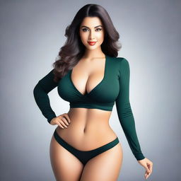 A beautiful woman with a sexy figure, wearing a stylish outfit that accentuates her curves