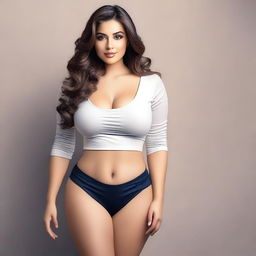 A beautiful woman with a sexy figure, wearing a stylish outfit that accentuates her curves