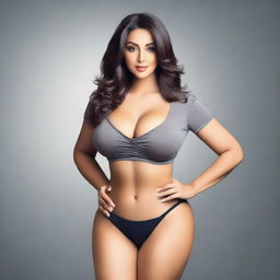 A beautiful woman with a sexy figure, wearing a stylish outfit that accentuates her curves