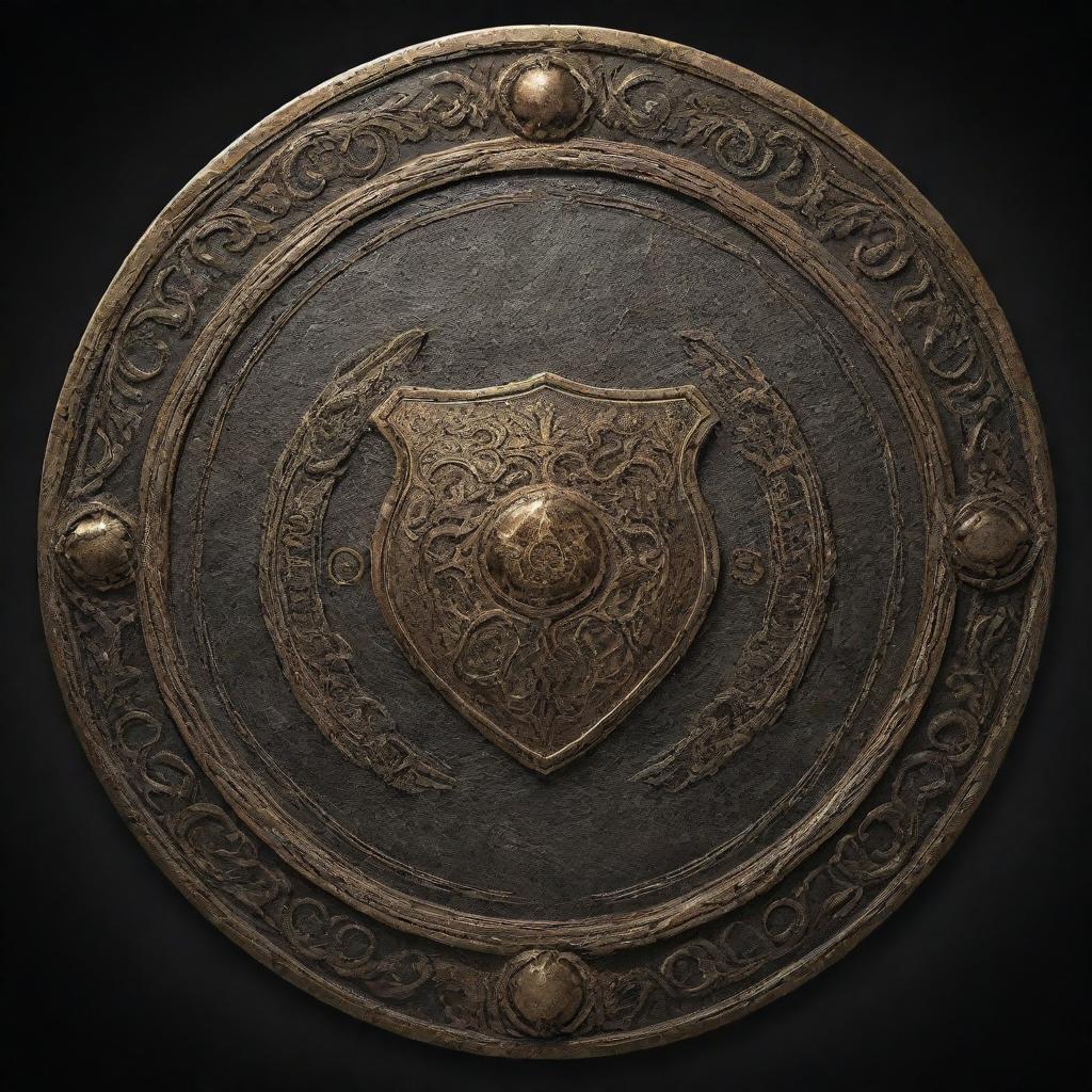 Design a majestic shield emblazoned with the words 'Immortal Olympus'. The shield features intricate designs, with a rich aesthetic reminiscent of ancient Greece.