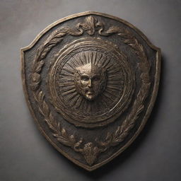 Design a majestic shield emblazoned with the words 'Immortal Olympus'. The shield features intricate designs, with a rich aesthetic reminiscent of ancient Greece.