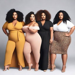 A diverse group of plus-size women in a modern, stylish setting