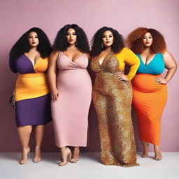 A diverse group of plus-size women in a modern, stylish setting