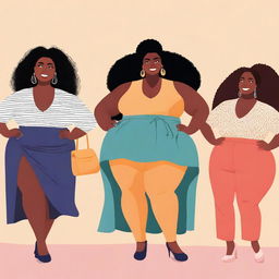 Create an image of plus-sized women in a positive and empowering setting