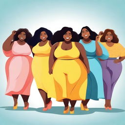 Create an image of plus-sized women in a positive and empowering setting