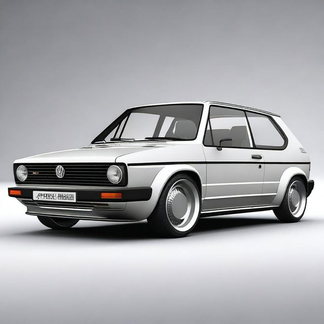 A futuristic concept design of a Volkswagen Golf Mk1, showcasing sleek lines, advanced technology, and modern aesthetics