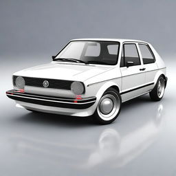 A futuristic concept design of a Volkswagen Golf Mk1, showcasing sleek lines, advanced technology, and modern aesthetics