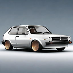 A futuristic concept design of a Volkswagen Golf Mk1, showcasing sleek lines, advanced technology, and modern aesthetics