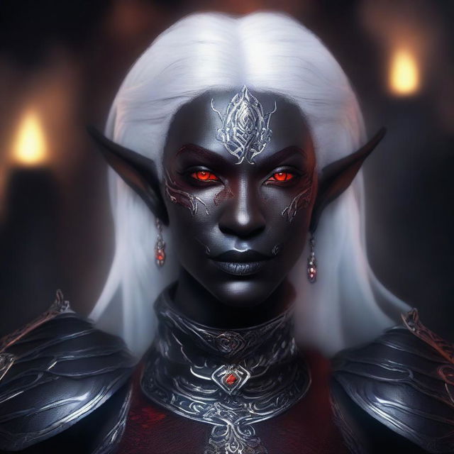 A detailed portrait of a female dark elf