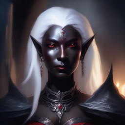 A detailed portrait of a female dark elf