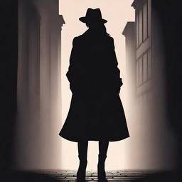 Create a book cover featuring the back of a mysterious detective girl