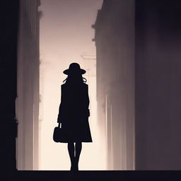 Create a book cover featuring the back of a mysterious detective girl