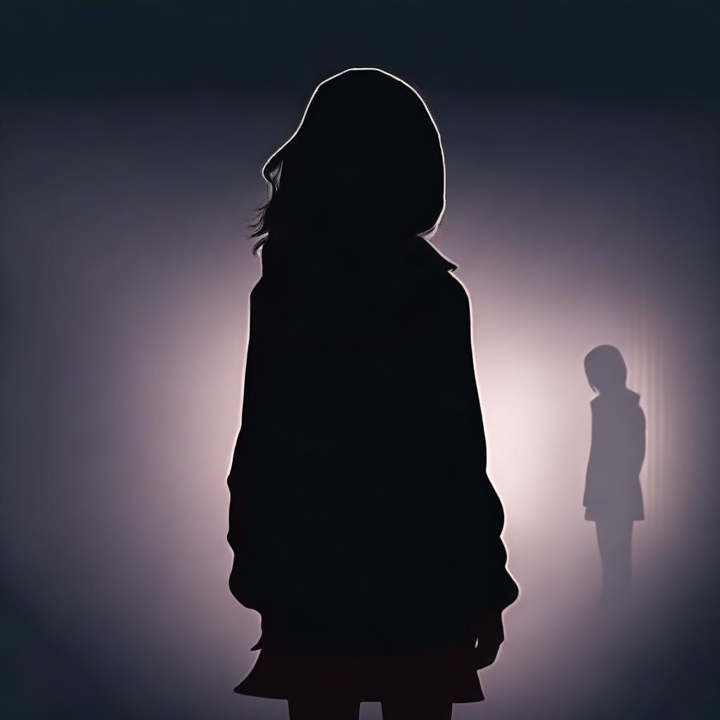 Create a book cover featuring the back of a mysterious 18-year-old detective girl