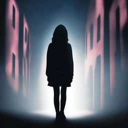 Create a book cover featuring the back of a mysterious 18-year-old detective girl