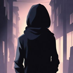 Create a book cover featuring the back of a mysterious 18-year-old detective girl