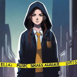 Create a book cover featuring the back of a mysterious 18-year-old detective girl