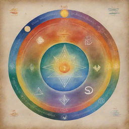 Revise the serene poster for a spiritual retreat, ensuring the five elements - Earth, Water, Fire, Ether, and Air - are distinctly and harmoniously represented, each with unique symbols and colors.